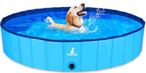 Pourbibi Hundepool 160 x 30 cm für Große Hunde,Kinder Robuster Faltbarer Hunde Pool mit Anti-Rutsch Design, XXL-Hundeplanschbecken für Garten,Terrasse Wasserspielzeug für Hunde und Kinder, Sicher