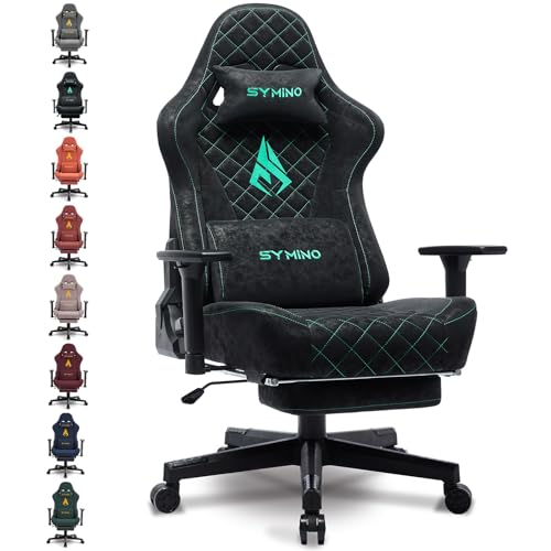 symino Gaming Stuhl, Ergonomischer Bürostuhl, Rennstuhl-Design PC Stuhl, Vintage-PU-Leder, Verstellbarer Drehbarer Task Stühle mit Fußstütze (Schwarz)