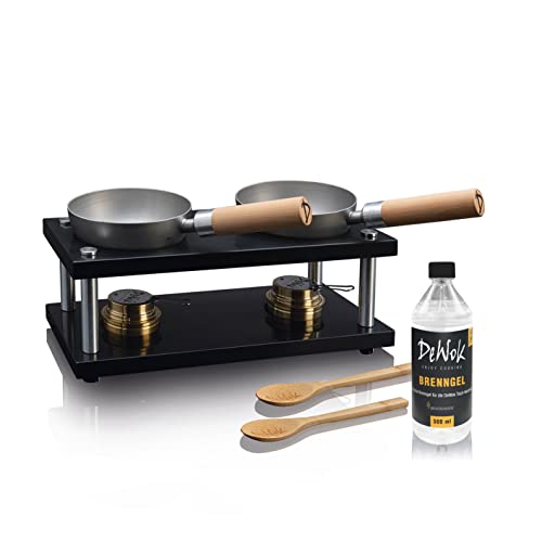 DeWok Kochsystem bis 4 Personen, ohne Strom, ohne Gas, Zuhause, Innenraum geeignet, zum Grillen, Raclette, Fondue, Wokken, Tischwok, gesund kochen