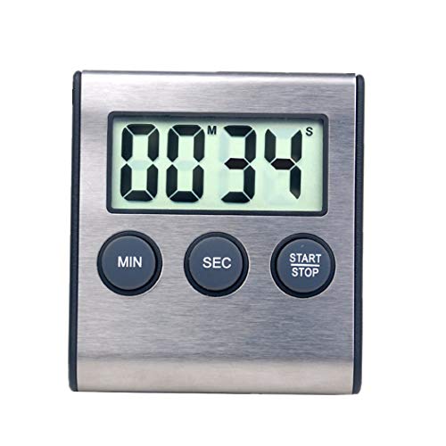 Digitaler Mini-Wecker für Küchengeräte, Zeitschaltuhr, 100-Minuten-Countdown-Timer für Kochen, Studium, Sport, Meeting, Parken, Medikamente Edelstahl schwarz