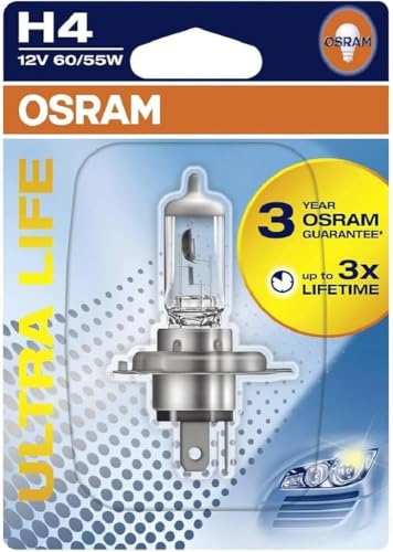 Osram ULTRA LIFE, H4, halogen headlight lamp, Single Blister (1 lamp), white