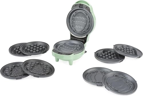 Petra 5 in 1 Waffeleisen – Saisonale Snackmaschine, 5 austauschbare Teller, Classic, Ostern, Valentinstag, Halloween & Weihnachten Teller, Antihaftbeschichtung, Cool-Touch-Gehäuse, 550W, PT6220GRVDE