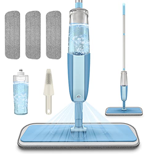 Wischer mit Sprühfunktion, MEXERRIS Sprühwischer Bodenwischer mit Wassertank 360 Grad Rotierender Wischmopp Spray Mop Wischer Boden mit 3 Waschbaren Mikrofaser Pads für alle Böden