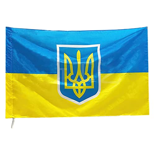 XiXiRan Ukrainische Flagge Groß, Flagge Ukraine Wetterfest, Ukraine Flagge mit Wappen, Ukrainische Nationales Emblem, Ukrainisches Flaggenbanner, Lebendige Farbe, Stand with Ukraine (150 * 90 cm)