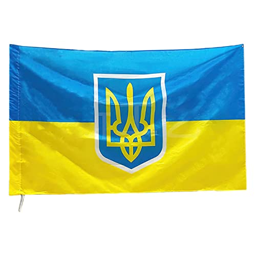 Ukrainische Flagge Groß, XiXiRan Flagge Ukraine Wetterfest, Ukraine Flagge mit Wappen, Ukrainische Nationales Emblem, Ukrainisches Flaggenbanner, Lebendige Farbe, Stand With Ukraine (150 * 90 Cm)