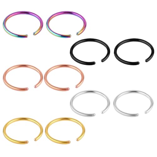 Tucnoeu 10 Stück Bunt Fake Piercing 8mm Fake Nose Ring Piercing Ring Fake Nasenpiercing Chirurgenstahl Nasenring Piercing Edelstahlschmuck
