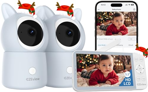 CZEview BM6 Babyphone mit 2 Kameras 2K & 4X Zoom, 5.5' HD Babyfon mit App (Blau mit 2 Kameras)