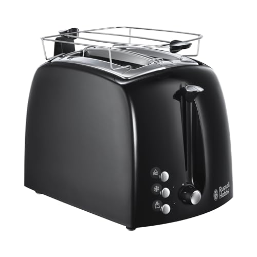 Russell Hobbs Toaster [für 2 Scheiben] Textures+ (extra breite Toastschlitze, inkl. Brötchenaufsatz & integrierte Toast-Zange, 6 Bräunungsstufen + Auftau- & Aufwärmfunktion, 850W) 22601-56