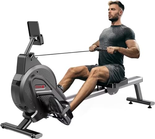 Dripex Magnetisches Rudergerät für den Heimgebrauch, Rudergerät für Heim-Fitnessstudio und Cardio-Training, Rudergerät mit Aluminium-Gleitschiene, 16 einstellbaren Widerständen und LCD-Monitor (2024