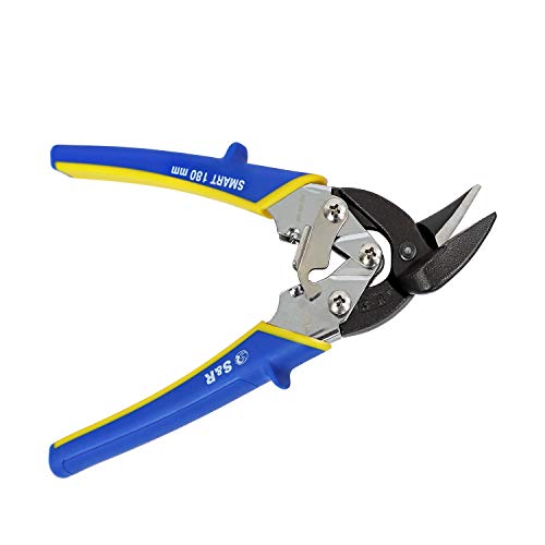 S&R Professional Mini - Blechschere Ideal-Serie, geschmiedete gehärtete Chrom-Molybdän-Klingen HRC 60-62, stark und wendig, 180 mm, Rechtsschnitt, gummierte Griffe, kompakte Metallschere