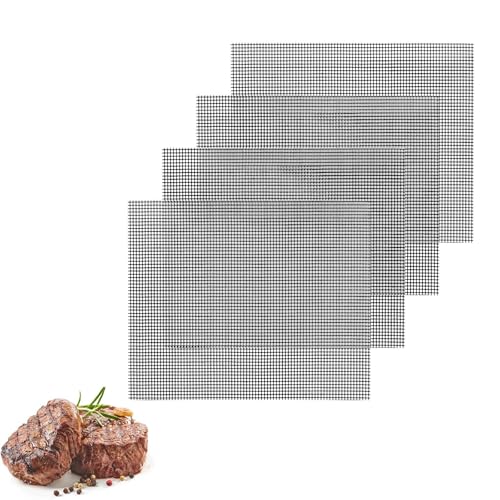 Grillmatten Set 42 * 36cm, 4 Stück Gitter Grillplatte, Teflon Grillmatte antihaft in Schwarz für Gasgrill, Holzkohlegrill, Elektrogrill, Luftfritteuse
