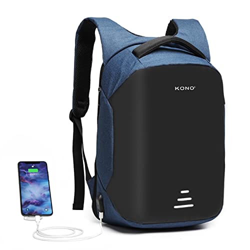 KONO Laptop-Rucksack Anti-Diebstahl-Reise-Business-Laptop-Tasche mit USB-Ladeanschluss, wasserdichter College-Schulrucksack, passend für 15,6-Zoll-Laptop (Navy)
