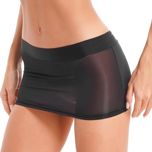 Alvivi Damen Rock Transparent Minirock Bodycon Stretch Figurbetonter Rock Bleistiftrock Dessous Unterwäsche Nachtwäsche Schwarz Einheitsgröße