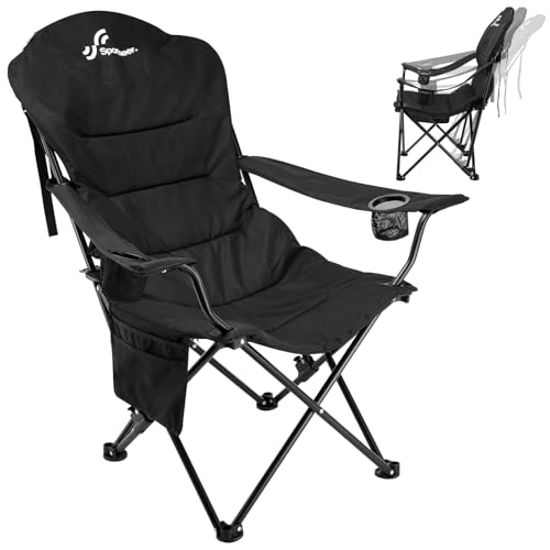Sportneer Campingstuhl Faltbar Klappstuhl: Klappstuhl Camping bis 160 kg 3 Verstellbar Winkel Camping Stuhl Angelstuhl mit Rückenlehne Kopfstütze und Tragetasche, Faltstuhl Camping Outdoor, Schwarz