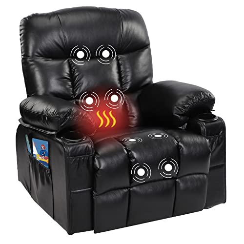 Fantasylab Relaxsessel mit Liegefunktion Fernsehsessel Massagefunktion Wärmefunktion und Vibration Lounge Chair für Wohnzimmer mit Seitentasche, 2 Getränkehalter, USB-Ladeanschluss, Liegefunktion 150°