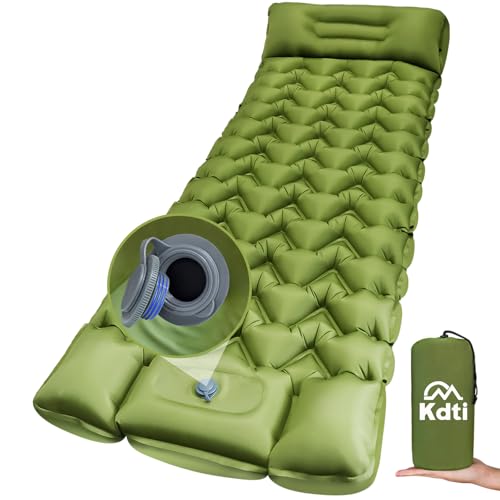 Camping Isomatte Selbstaufblasend, Ultraleicht Aufblasbare Matratze mit integrierten Kopfkissen, Kleines Packmass Aufblasware Luftmatratze, Fußpresse Pumpe, Faltbar Campingmatratze für Outdoor