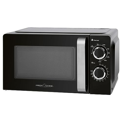ProfiCook PC-MWG 1208 Mikrowelle mit Grill, 17 Liter Garraum, 900 Watt Grill / 700 Watt Mikrowelle, 6 Mikrowellen-Leistungsstufen, 30 Minuten-Timer mit Endsignal, Silber/Schwarz