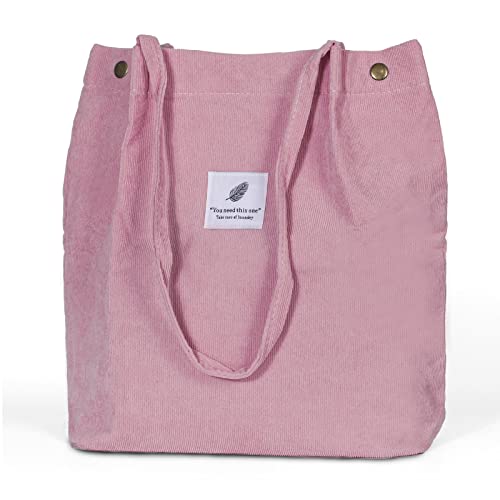 iophi Mode Strandtasche Tote Bag, Leichte Cord Tasche Damen Jutebeutel Umhängetasche Shopper Damen Groß Beutel für Schule, Arbeit, Einkaufen, Reisen und den Täglichen Gebrauch (Pink)