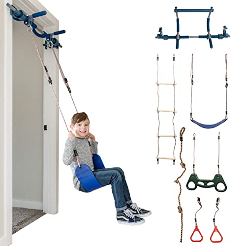 Gym1-6 Stück Indoor Doorway Gym Set - Schaukel beinhaltet Kinder Schaukelstuhl, Ringe, hängendes Trapez, Leiter, schwingendes Seil & Klimmzugstange, Stahl, Kunststoff, Seil, Holz - Zubehör Spielplatz
