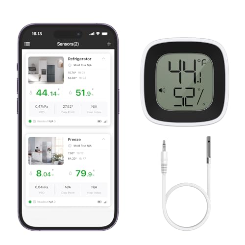 Ankilo Digital Bluetooth-Kühlschrank thermometer,APP kann die Daten anzeigen,mit 1.5 m langer Datensonde,Kann für Kühlschrank, Gefrierschrank, Fischtank Temperaturerfassung verwendet werden