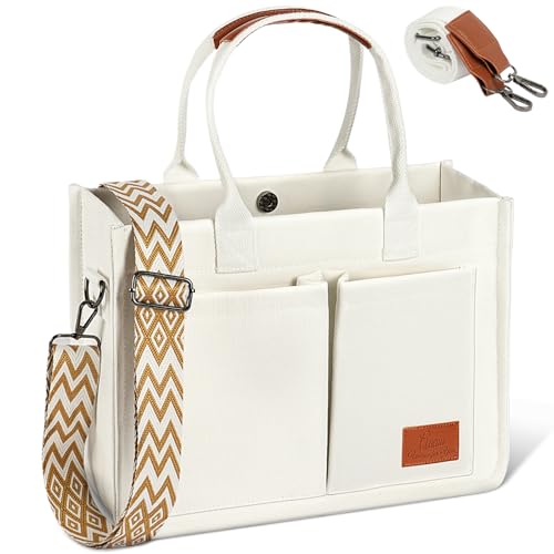 Aucuu Canvas Tasche Damen, Große Handtasche mit 2 Verstellbaren Schultergurten, Arbeitstasche Schultertaschen, 15.6 Zoll Laptop Tasche, Tote Bag Damen, Umhängetasche für Schule Arbeit Reise