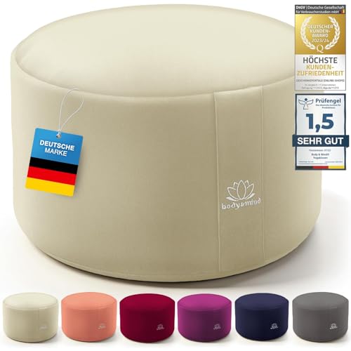 Body & Mind® Yogakissen Meditationskissen Boden Sitz-Kissen Polster für Meditation & Yoga; waschbarer Bezug und atmungsaktiver Premium Füllung; 18 cm Sitzhöhe (Beige)