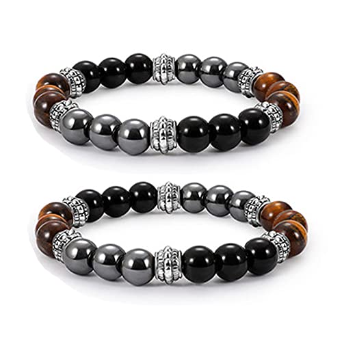 TTTRV Magnetisches therapeutisches Schlankheitsarmband, natürliches mattiertes Steinarmband, zur Linderung von Arthritis-Schmerzen (2 Stück)