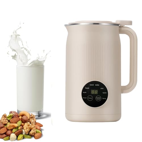 1200ML Pflanzenmilchbereiter, 8 Modi Sojamilch Maschine, Sojenmilch Zitruspresse, Milchmaschine mit Edelstahl und Klinge, Hausgemachte Milchbereiter für Sojabohnen (Beige)