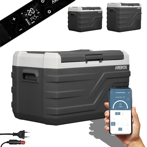 Arebos Kompressor Kühlbox 26 Liter | Elektrische Gefrierbox mit APP & Smart-Steuerung | Mobile Kühltruhe mit USB-Anschluss | bis -20 °C | 12/24 V 230V | für Auto,LKW,Camping,Boot,Wohnmobil