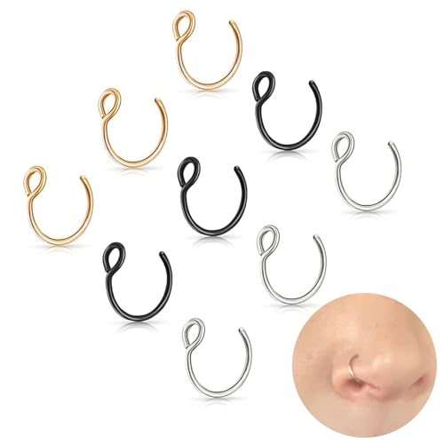 Ormromra 9 Stück Nasenpiercing Ring, Fake Piercing Ring, Fake Nose Ring, Fake Nasen Piercing Nasenpiercing, Septum Lippenpiercing Piercings Set, Piercing Nase Septum, Fakes Ring Set für Damen, Herren