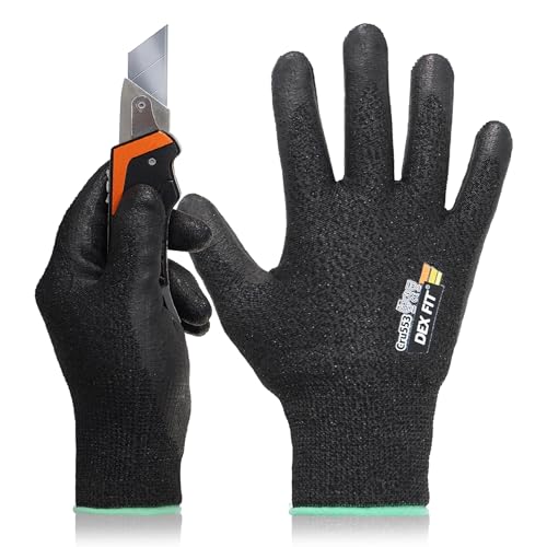 DEX FIT Level 5 Cut Schnittfeste Handschuhe Cru553 Prime, 3D Komfort Stretch Fit, Power Grip, Strapazierfähiger Schaumnitril, Smart Touch, Maschinenwaschbar, Dünn & Leicht, Schwarz 9 (L) 1 Paar