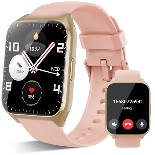 Smartwatch Damen Herren, 1,85'Zoll HD Touchscreen Smart Watch mit Bluetooth Anrufe, 112 Sportmodi Fitnessuhr, Herzfrequenzmonitor Schlafmonitor Schrittzähler, IP68 Wasserdicht für iOS Android,Roségold