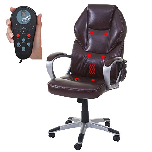 Mendler Massage-Bürostuhl HWC-A69, Drehstuhl Chefsessel, Heizfunktion Massagefunktion Kunstleder - Bordeaux