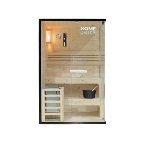 Home Deluxe - Traditionelle Sauna - Shadow M - 120 x 120 x 190 cm - für 2 Personen - hochwertiges Fichtenholz, inkl. Saunaofen, Saunazubehör I Dampfsauna Aufgusssauna Finnische Sauna Bio Sauna