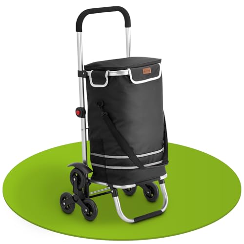 Juskys 3in1 Einkaufstrolley für Treppen - 56 L, modern & klappbar - Treppensteiger Trolley zum Shopping - Sackkarre & Tasche - Trolli Schwarz