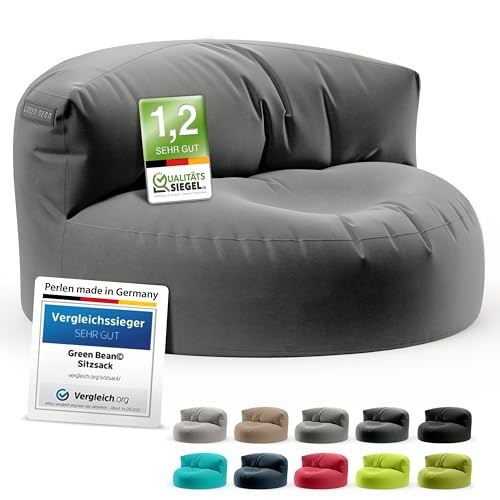 Green Bean Sitzsack Sofa mit Füllmaterial - Lounge im Sitzsack-Design 90x50cm mit ergonomischer Rückenlehne & waschbarem Bezug - Indoor und Outdoor geeignet in Anthrazit