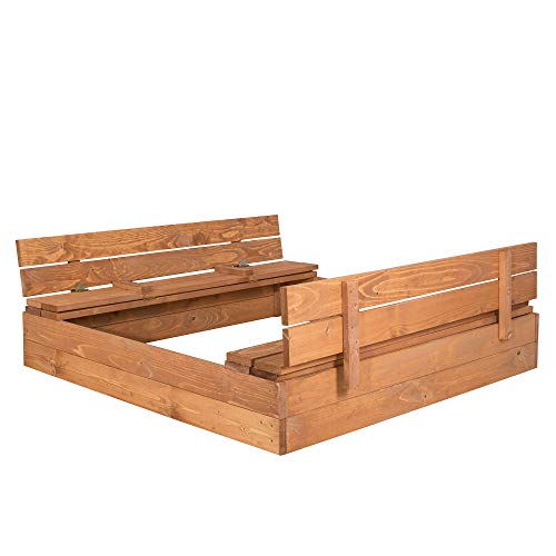 SPRINGOS Sandkasten mit Sitzbank 120x120 cm Abdeckung Holz imprägniert Kinder-Sandkasten Spielplatz