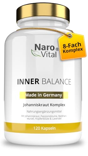 Johanniskraut Komplex - Passionsblume, Baldrian, Hopfen & Lavendel Extrakt Kapseln hochdosiert - Anti Stress - Stimmungsaufheller & Beruhigungsmittel - 120 Kapseln I NaroVital Inner Balance