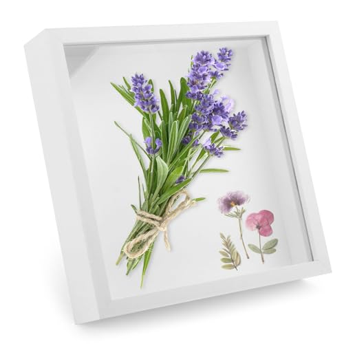 3D Bilderrahmen zum Befüllen 20 x 20cm Bilderrahmen Tief 3D Objektrahmen Hölzern bis 3cm, Bilderrahmen Quadratisch, Objektrahmen Geschenk für Fotos Collage Brautstrauß Wandbehang