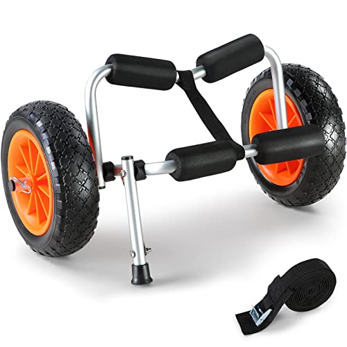 VEVOR Unisex faltbar aus 2mm Aluminiumlegierung 600x360x320mm bis 113kg belastbar Kajakwagen Kanuwagen, Schwarz & Oranage, 600 x 360 x 320 mm