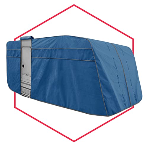 Wohnwagen Shutzhülle Abdeckplane Wasserfest & Extrastark Atmungsaktive Wohnwagenplane gegen Regen Schnee Wind UV-Strahlung Laub und Anderen Schmutz Wohnwagengarage Blau 630 x 245 x 222