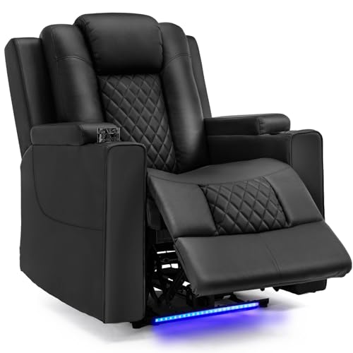 COMHOMA Fernsehsessel Relaxsessel mit Liegefunktion Relaxsessel & -liegen mit LED, Elektrisch Verstellbar TV Sessel bis 150kg mit Massagefunktion Wohnzimmer Schlafzimmer Heimkino Schwarz