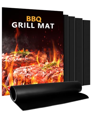 BBQ Grillmatte | 5er Set Grillmatten Teflon Grillplatte,Antihaft Grill Matte Backmatte (40 * 32CM), Wiederverwendbar Grill Matten für Gasgrill und Holzkohle, Verbesserter Backpapier PFOA-Fre