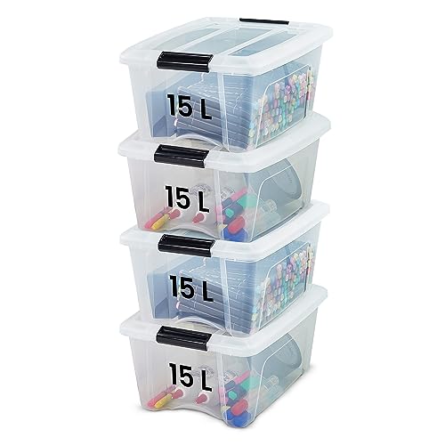 Iris Ohyama, Aufbewahrungsbox mit Deckel, 4er-Set 15L, NTB-15, Transparent, B39,5 x T29 x H18,5 cm