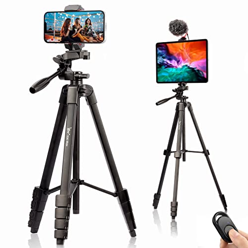 Stativ, Lusweimi 168 cm Handy-Stativ kompatibel mit iPhone/iPad Pro 13'/Tablet/Webcam, leichtes Kamerastativ mit Handyhalter/Drahtlose Fernbedienung/Tragetasche für Vlogging