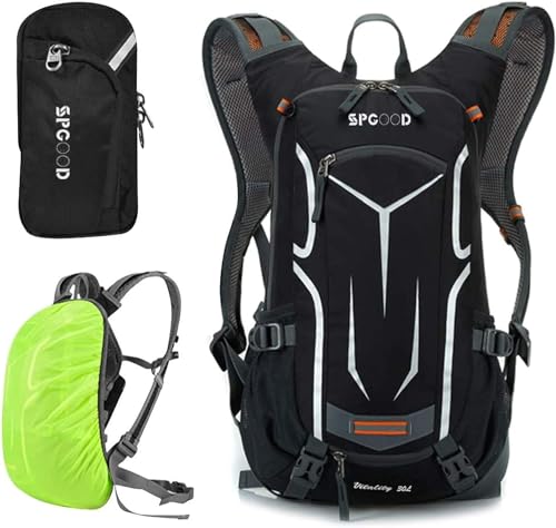 SPGOOD Fahrradrucksack 20L/25L/30L (9 Farben)-Wasserdichter Ultraleicht-für Damen & Herren Multifunktionaler-mit Regenschutzkappe/Helmabdeckung Rucksäcke MTB Mountainbike (Grauschwarz, 20L)