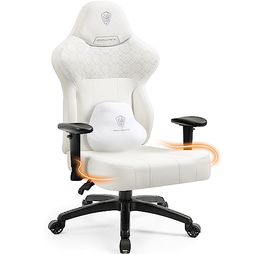 Dowinx Gaming Stuhl mit PU Leder, Schneidersitz Gaming Stuhl für schwere Personen, ergonomischer neigbarer Gamer Computersessel, großer und großer Büro PC Stuhl mit hoher Rückenlehne (Weiß)
