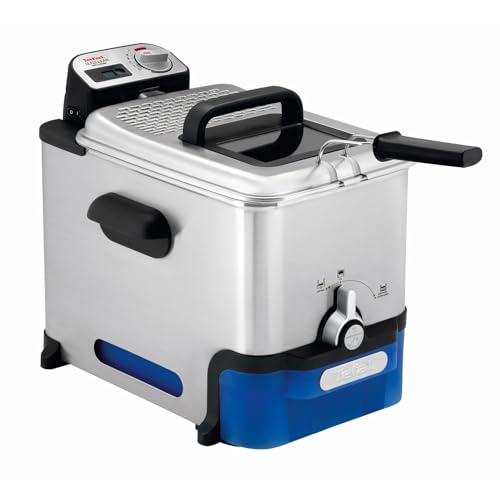 Tefal Oleoclean Pro Inox & Design Fritteuse, 2300W, Kapazität 1,2 Kg, Herausnehmbarer Ölbehälter, Automatische Öl/Fett Filterung, Timer, Thermostat, 3.5 L, Friteuse schwarz, Edelstahl, FR8040