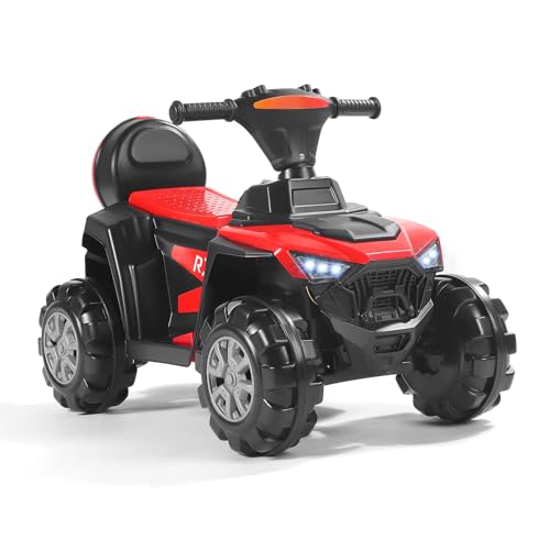 Elektro-Quad 6V Kinderquad mit USB-Anschluss, Kindermotorrad mit MP3-Musikplayer, Scheinwerfer, Kinderfahrzeug Mit Aufbewahrungsbox (Rot)