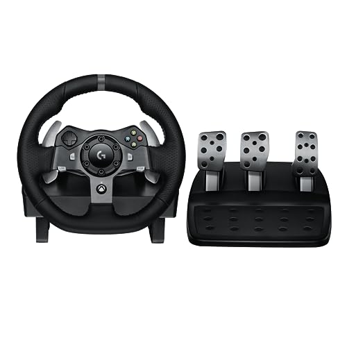 Logitech G G920 Driving Force Gaming Rennlenkrad, Zweimotoriges Force Feedback, 900° Lenkbereich, Racing Leder-Lenkrad, Verstellbare Edelstahl Bodenpedale, für Xbox Series X|S, Xbox One, PC - Schwarz